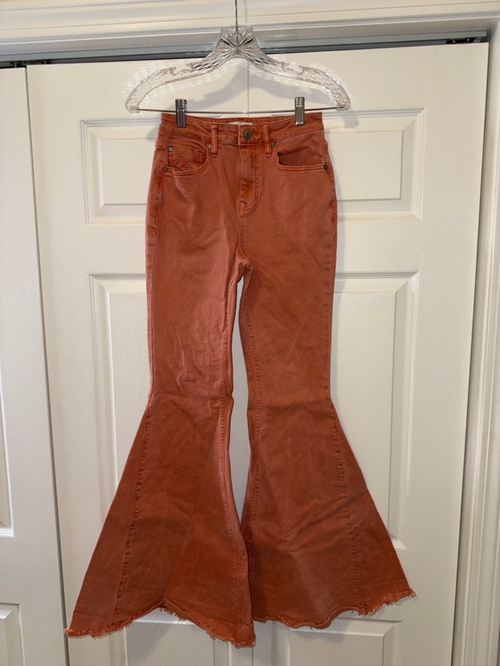 Shyanne Rust Orange Frayed Bell Bottom Jeans